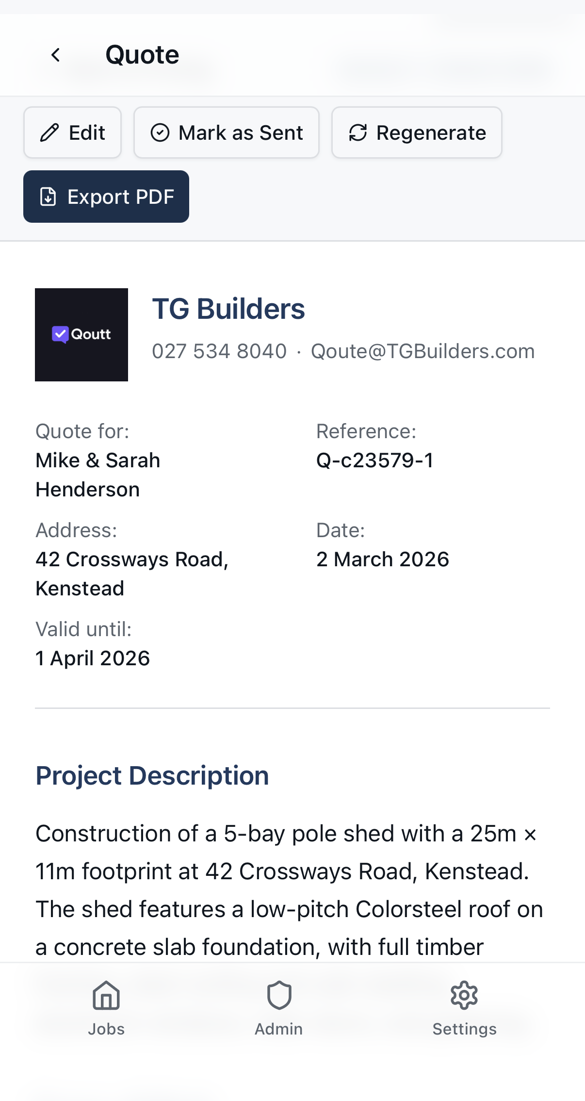 Professional quote ready to send